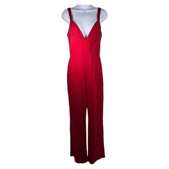 Lulus Modern Diva Red Pleated Sleeveless Bustier Jumpsuit Size M - Picture 4 of 11